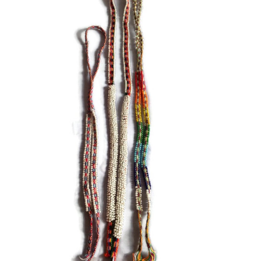 3 Handwoven Ties Decorated with Multicolor Beads - Picture 4 of 5